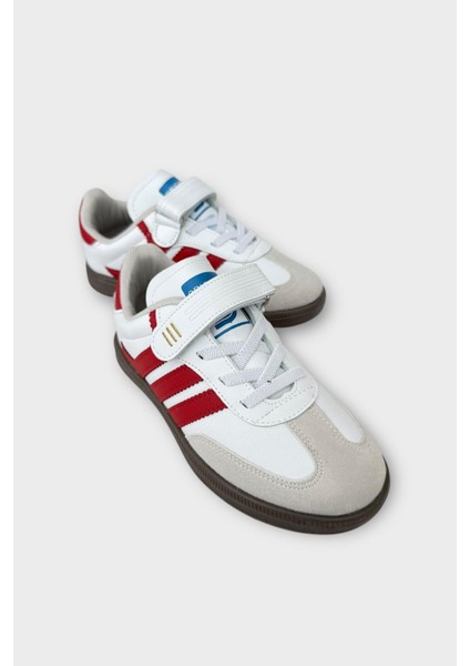 Unisex Cırtlı Bağcıklı Çocuk Spor Ayakkabı BEYAZ - KIRMIZI fiyatları