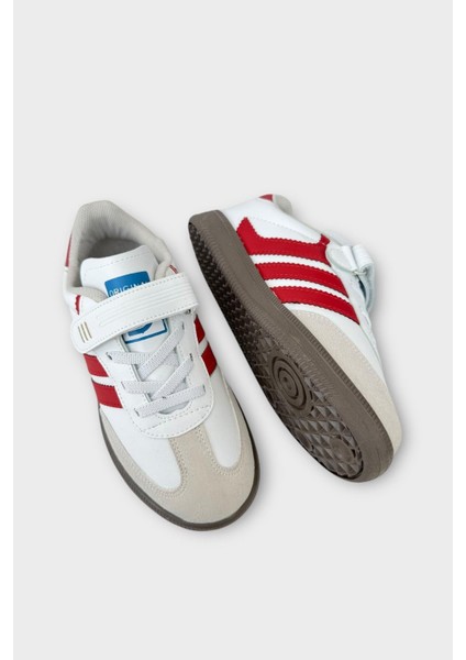 Unisex Cırtlı Bağcıklı Çocuk Spor Ayakkabı BEYAZ - KIRMIZI fırsatları