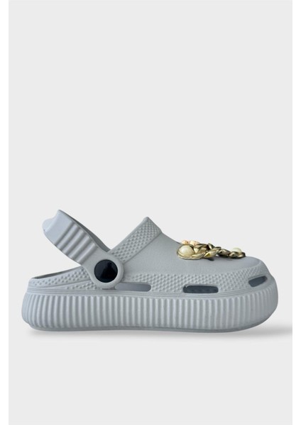 Çocuk Taşlı Cross Terlik Bahçe Plaj Sahil Havuz Terliği GRİ