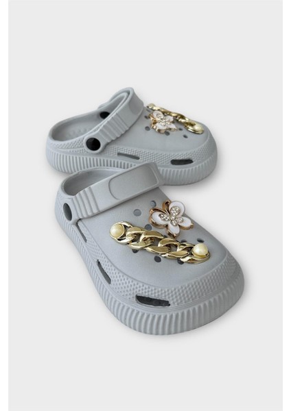 Çocuk Taşlı Cross Terlik Bahçe Plaj Sahil Havuz Terliği GRİ fiyatları