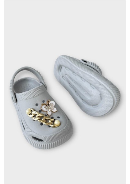 Çocuk Taşlı Cross Terlik Bahçe Plaj Sahil Havuz Terliği GRİ fırsatları