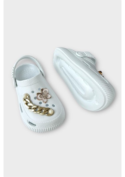 Çocuk Taşlı Cross Terlik Bahçe Plaj Sahil Havuz Terliği BEYAZ fırsatları