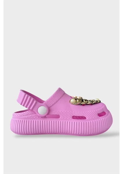 Çocuk Taşlı Cross Terlik Bahçe Plaj Sahil Havuz Terliği PEMBE