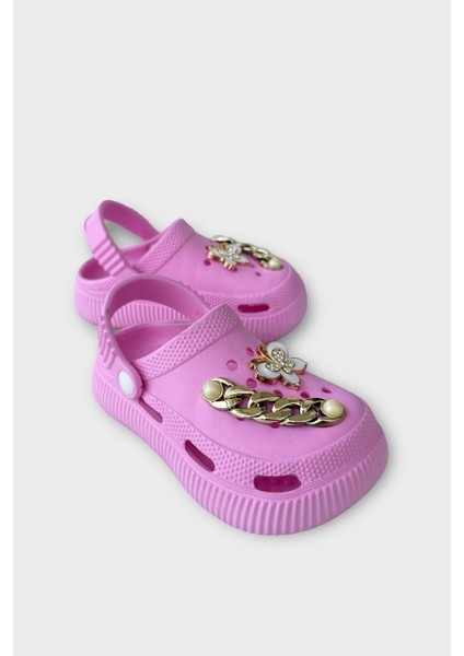 Çocuk Taşlı Cross Terlik Bahçe Plaj Sahil Havuz Terliği PEMBE fırsatları