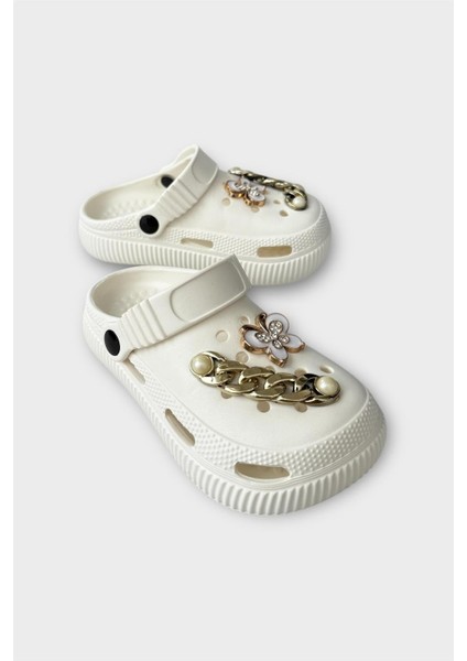 Çocuk Taşlı Cross Terlik Bahçe Plaj Sahil Havuz Terliği KREM fiyatları