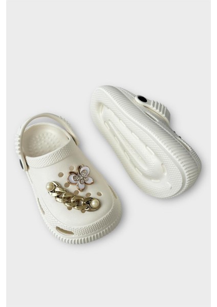 Çocuk Taşlı Cross Terlik Bahçe Plaj Sahil Havuz Terliği KREM fırsatları