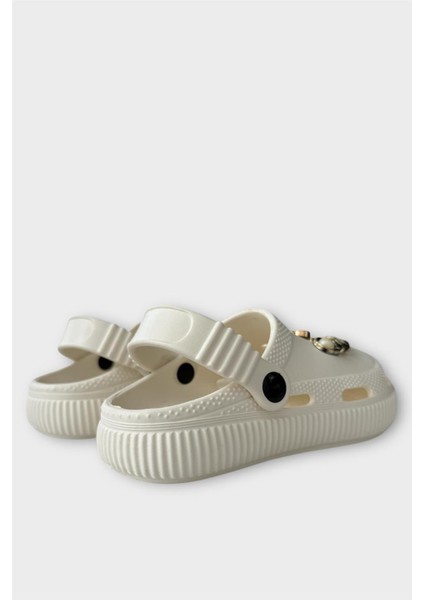 Çocuk Taşlı Cross Terlik Bahçe Plaj Sahil Havuz Terliği KREM indirimleri