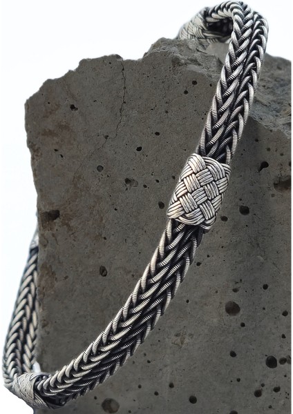 Oksitli Gümüş Çerkez Model Kazaziye Bileklik - 1000 Ayar Gümüş Örgülü El Işçiliği Bileklik modelleri