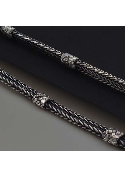 Oksitli Gümüş Çerkez Model Kazaziye Bileklik - 1000 Ayar Gümüş Örgülü El Işçiliği Bileklik fırsatları