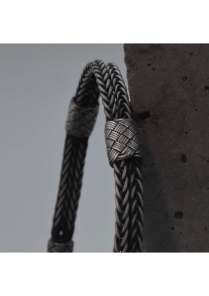 Oksitli Gümüş Çerkez Model Kazaziye Bileklik - 1000 Ayar Gümüş Örgülü El Işçiliği Bileklik indirimleri