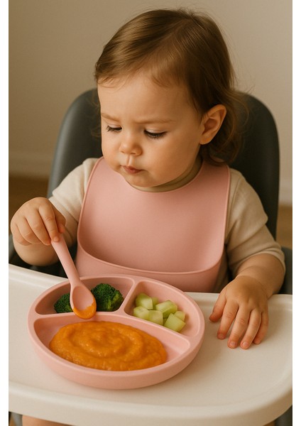 Silikon Bebek Mama Seti- Mama Tabağı Önlük Kaşık Bardak Seti