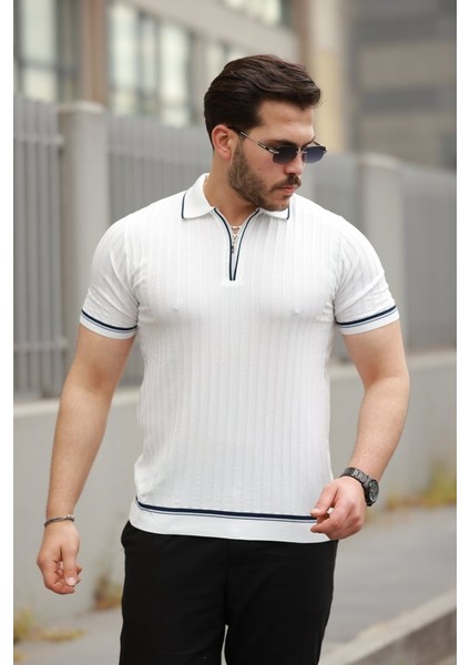 Erkek Fermuarlı Yakalı Kısa Kollu T-Shirt