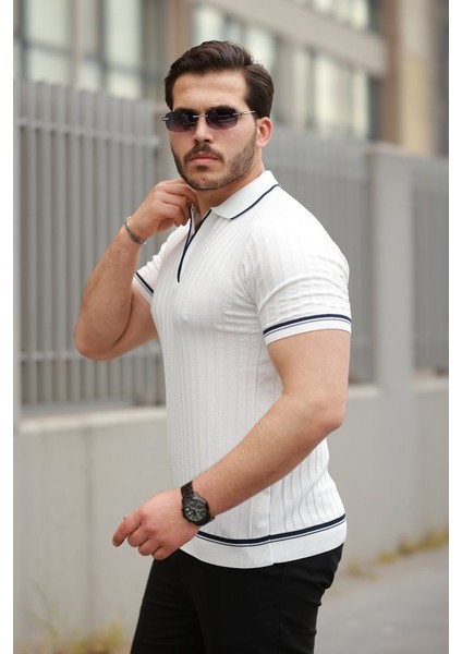 Erkek Fermuarlı Yakalı Kısa Kollu T-Shirt