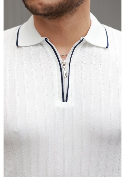 Erkek Fermuarlı Yakalı Kısa Kollu T-Shirt