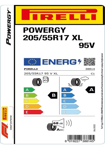 205/55R17 95V Xl Powergy Oto Yaz Lastiği (Üreyim Yılı:2024) fiyatları