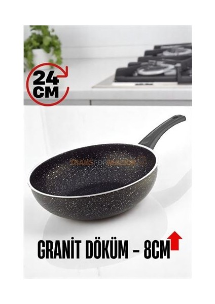 Granit Döküm 8 cm Derin Wok Tava - Yapışmaz Wok Tava - 24 cm