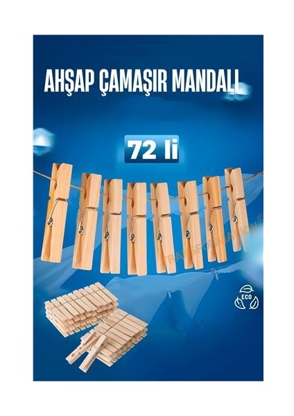 Ahşap Çamaşır Mandalı 72 Adet