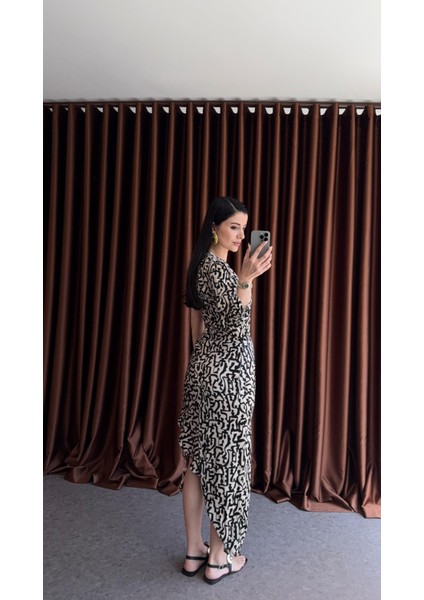 Tek Omuz Siyah Desenli Elbise fiyatları