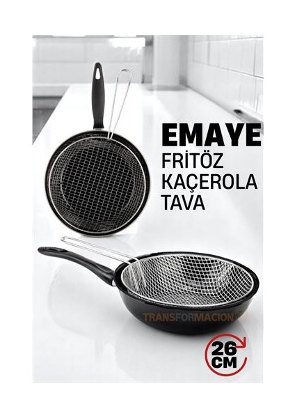 Fritözlü Emaye Kızartma Tavası- Kızartma Kaçerola Multi Kullanım 26 cm