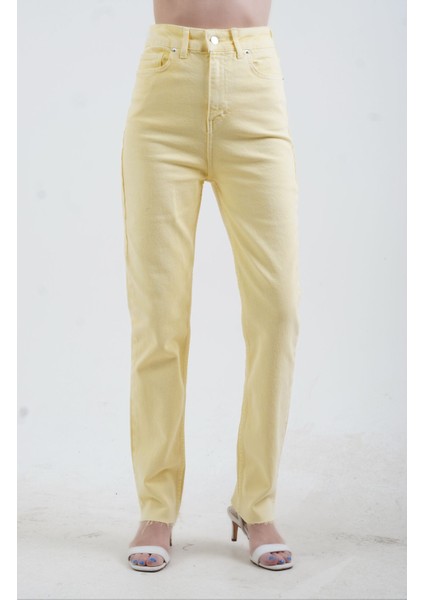 Sarı Paçası Dikişsiz Mom Fit Jean Pantolon fırsatları
