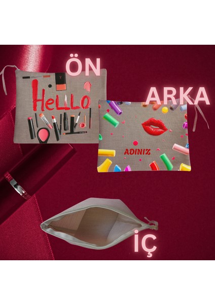 Glamsphere Kozmetik Organizer Isminizin Yazdığı Keten Makyaj Çantası