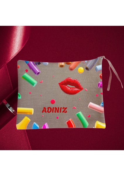 Glamsphere Kozmetik Organizer Isminizin Yazdığı Keten Makyaj Çantası modelleri