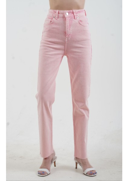 Pembe Paçası Dikişsiz Mom Fit Jean Pantolon fırsatları