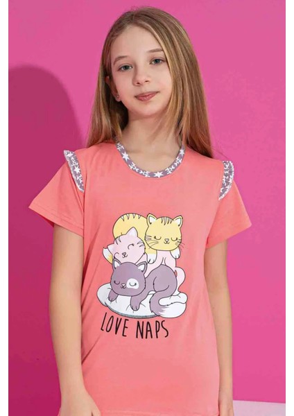 Kız Çocuk Kısa Kollu Kapri Likralı Penye Kumaş Orta Kalın Pijama TAKIMI-3061 modelleri