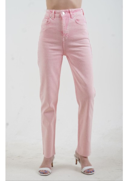 Pembe Paçası Dikişsiz Mom Fit Jean Pantolon modelleri