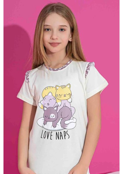 Kız Çocuk Kısa Kollu Kapri Likralı Penye Kumaş Orta Kalın Pijama TAKIMI-3061 fırsatları