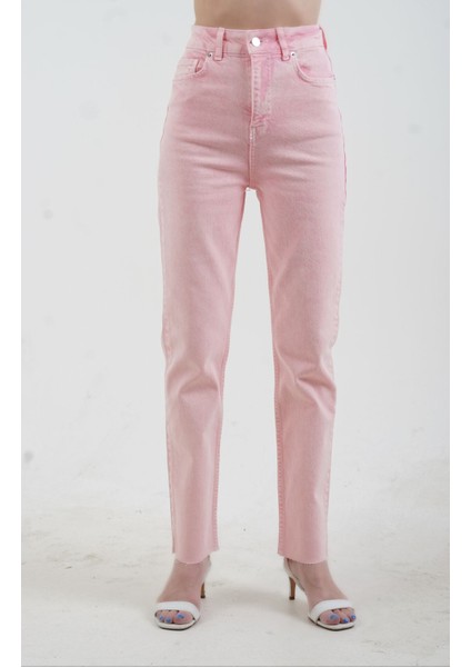 Pembe Paçası Dikişsiz Mom Fit Jean Pantolon indirimleri