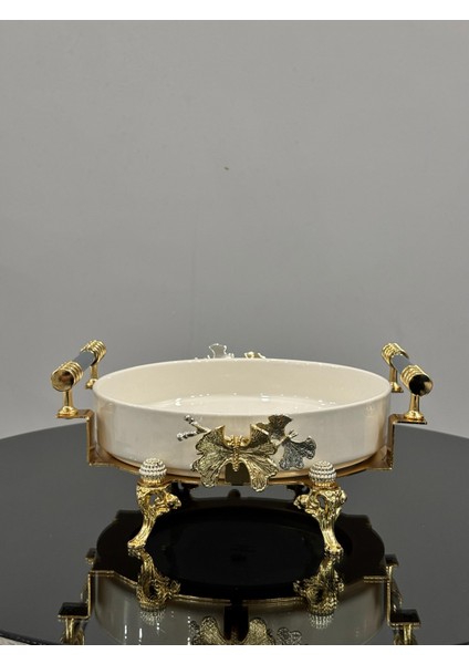 Kelebekli Yuvarlak Fırın Porselen Sunum Tabağı & Özel Lazer Kesimli