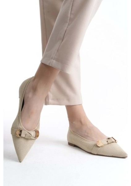 Feles Triko Fiyonk Detaylı Sivri Burun Kadın Babet Ayakkabı indirimleri