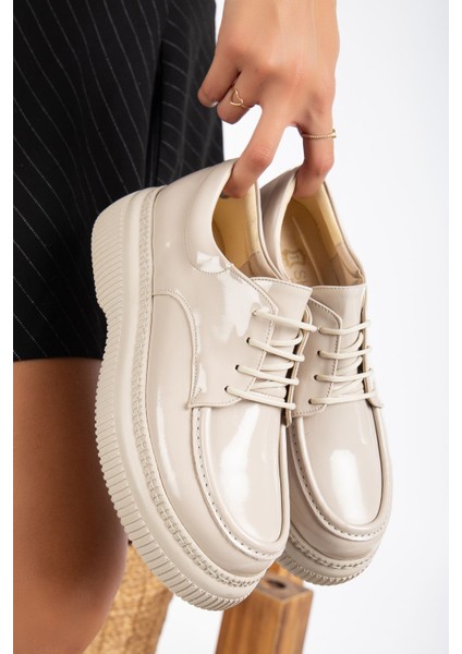 Cuesta Kadın Bej Rugan Günlük Ortopedik Taban Oxford Ayakkabı