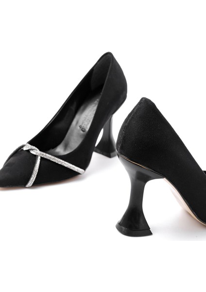 Siyah Süet Günlük Sarmal Taşlı Topuklu Kadın Ayakkabı indirimleri