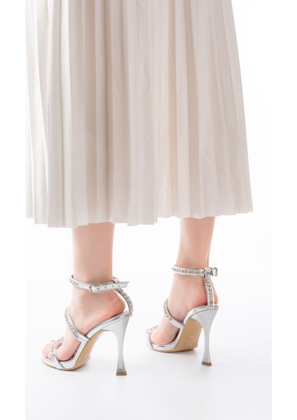 Gümüş Taşlı Platformlu Topuklu Kadın Ayakkabı modelleri