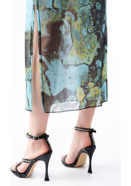 Siyah Taşlı Vivet Platformlu Topuklu Kadın Ayakkabı fırsatları