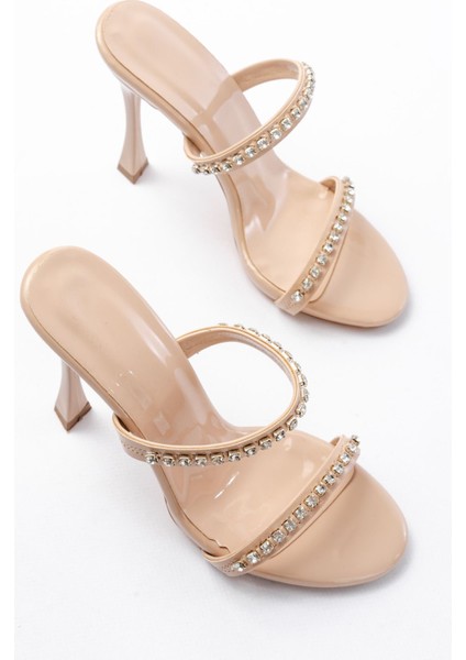 Kadın Bej Rugan Taşlı Platformlu Topuklu Terlik fırsatları