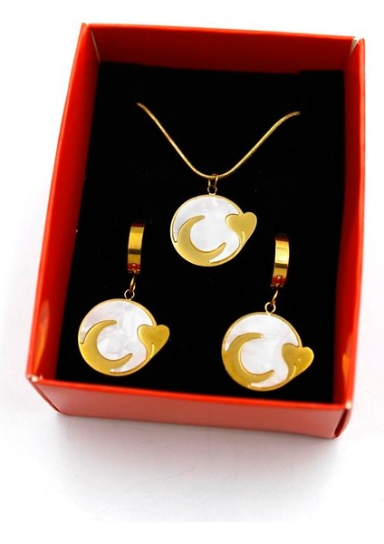 Hilal Kalp Set Kolye - Altın