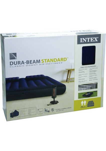 IKY64765 Intex Queen Dura-Beam Klasik Yatak, Yastık, Pompa Set 152X203X25 cm