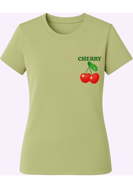 Kiraz Baskı Mint Yeşili Kadın T-Shirt Model 3 fiyatları