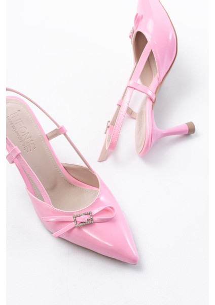 Pembe Rugan Günlük Arkası Açık Fiyonklu Topuklu Bayan Ayakkabı fırsatları