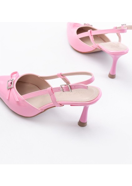 Pembe Rugan Günlük Arkası Açık Fiyonklu Topuklu Bayan Ayakkabı indirimleri