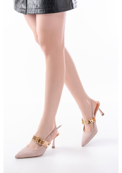 Rose Simli Günlük Arkası Açık Baret Tokalı Topuklu Bayan Ayakkabı