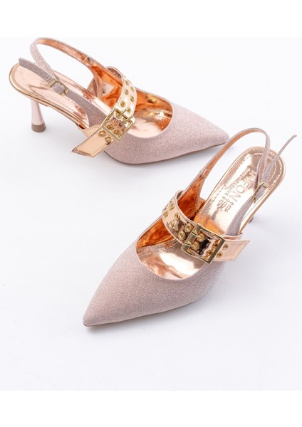 Rose Simli Günlük Arkası Açık Baret Tokalı Topuklu Bayan Ayakkabı modelleri