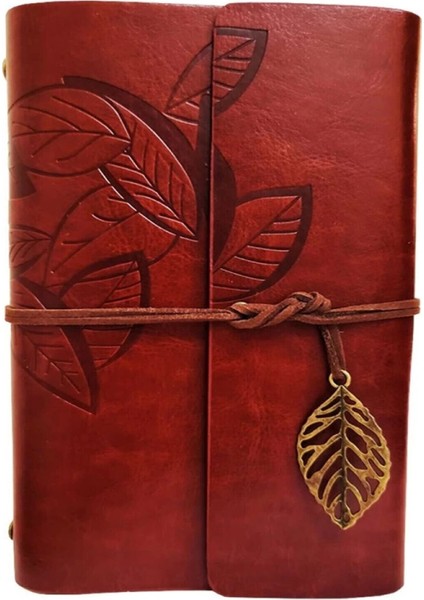 Yaprak Desenli Kahverengi Deri Defter