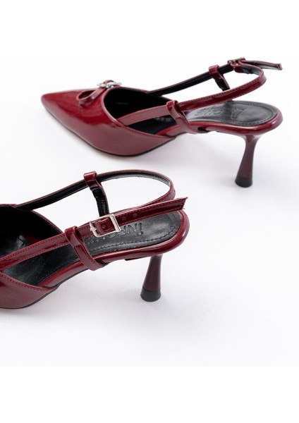 Bordo Rugan Günlük Arkası Açık Fiyonklu Topuklu Bayan Ayakkabı fırsatları