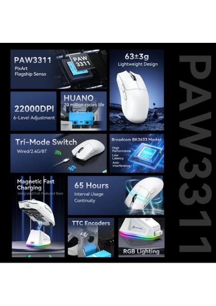 X11 Superlıght 22000 Dpı PAW3311 Şarj Istasyonlu Kablosuz Oyuncu Mouse