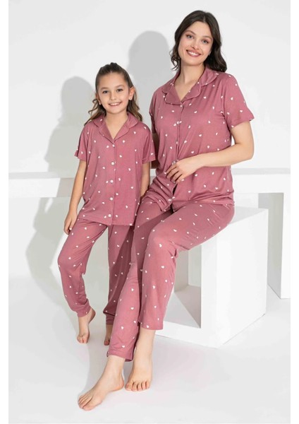 Anne Kız Kombin Kısa Kollu Gömlek Uzun Alt Milan Kumaş Orta Kalın Pijama TAKIMI-2909 fiyatları