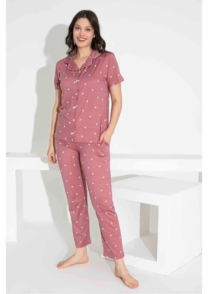 Anne Kız Kombin Kısa Kollu Gömlek Uzun Alt Milan Kumaş Orta Kalın Pijama TAKIMI-2909 modelleri